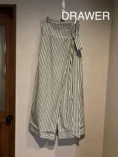 DRAWER ドゥロワー ラップワイドパンツ ストライプ
