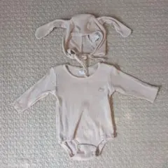 Cottoli 70cm ウサギ耳帽子付 リブロンパースセット