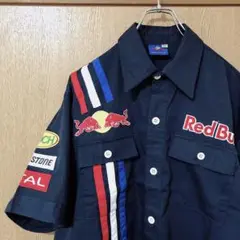 Red Bull レッドブル レーシング 半袖ワークシャツ ネイビー M
