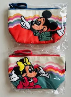 【新品】Disney ミッキー ミニー レトロ ペンケース ポーチ ２個セット