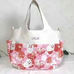 ☆感謝価格☆オシャレトートバッグ　薔薇とチンチラ　ピンク