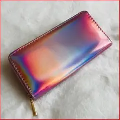 ■X65■ 長財布 財布 オーロラピンク 小銭入れ カード入れ スマホ収納