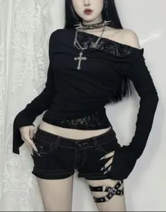 Y2K オフショルダー ゴシック パンク ロック ロンT