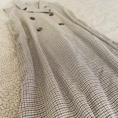 しまむら♥ルティーク♥テーラードロングジレ【M】チェック　ベージュ　前開き　綿混