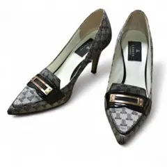 【美品】LANVIN ランバンコレクション パンプス グレー ロゴ入り 23㎝