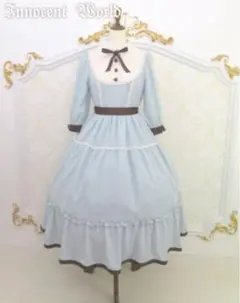 イノセントワールド 丸衿ヨークティアードワンピース ブルーグリーン