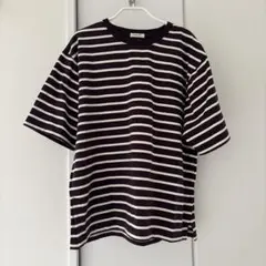 新品　studioclip コットンスリットTシャツ　L ブラウン　ボーダー