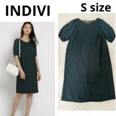 INDIVI インディビ シアースリーブワンピース グリーン 36 Sサイズ