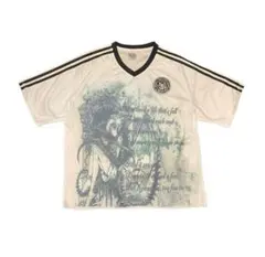 グラフィックTシャツ ダメージ サッカーTシャツ 短丈 ラインTシャツ