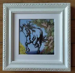 切り絵 馬 アート作品 ドライフラワー