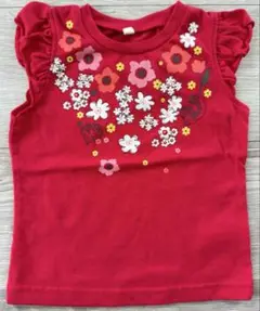 80cm ノースリーブ フリル 花柄 リス 赤