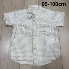 白と紺色のドット柄半袖カッターシャツ 95-100cm