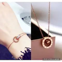 【2点セット】 クロック リング ネックレス ブレスレット ピンクゴールド 人気