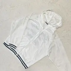 ダブルフォーカス【M】パーカー ホワイト 袖メッシュ 裾ライン バック ロゴ