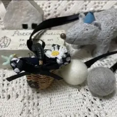 ご専用手作りチャームストラップ*ミナペルホネン ミニミニかごバッグ×タンバリン♪