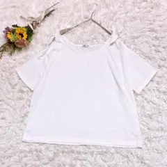 GLACIER　オフショルダー　肩リボン　ドルマンTシャツ　カットソー　 白　Ｍ