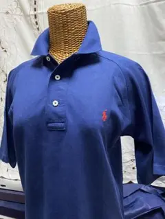 ネイビー ポロシャツ 赤色刺繍ロゴ