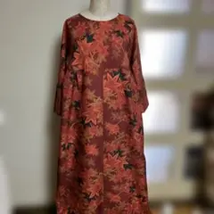 着物リメイク　丈はお好みで　秋のタックロングワンピース