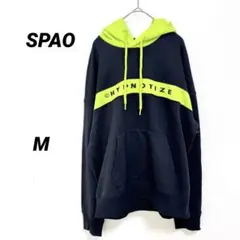 SPAO スパオ トレーナー フード付き【M】スエット ブラック 蛍光グリーン