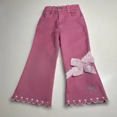 メゾピアノ　パンツ　ピンク　100am 裾スカラップ刺繍