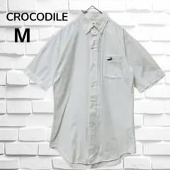 CROCODILEクロコダイル ◆ コットン半袖シャツ (Ｍ)白　ボタンダウン