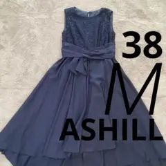 アシール ASHILL パーティドレス 38 M ネイビー 紺 レース リボン