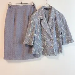 （M）昭和 レトロ 花柄 刺繍 セットアップ ダブルジャケット タイトスカート