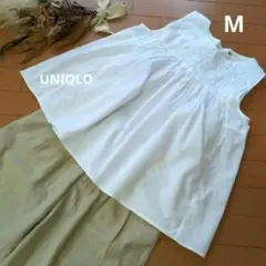 UNIQLOユニクロ刺繍入りホワイトノースリーブシャツ ブラウス M