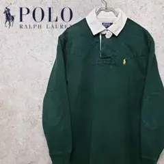 90s ポロ ラルフローレン 刺繍ロゴ ラガー ポロシャツ グリーン 古着