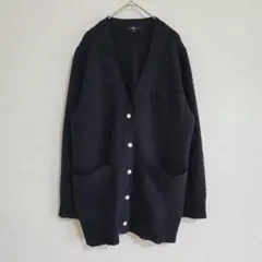 【PLST】（S）ラメ入りジャカードパールボタンミドルカーディガン/厚手ニット