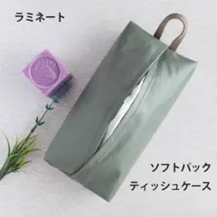 ラミネート ソフトパックティッシュケース 吊り下げ 壁掛け セージグリーン