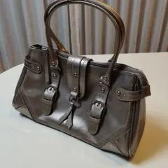 グレー合成皮革ハンドバッグ