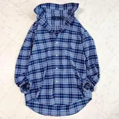 【ラルフローレン】チェックシャツ　長袖　ポニーロゴ　ゆったり　ビジネス　青　XL