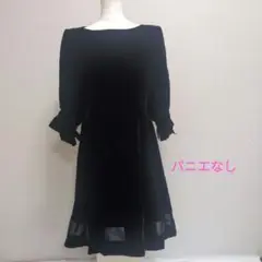 黒ベルベット　ベロア　ワンピース　リボン、パニエ付き　日本製　パーティー服