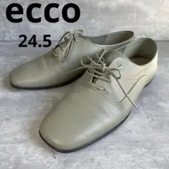【極美品】ecco ANINE SQUAREDフラットシューズ　オリーブグレー