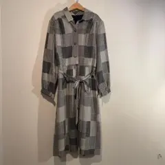 ビンテージ 70s 80s 昭和レトロ チェック ロング ワンピース M程 長袖