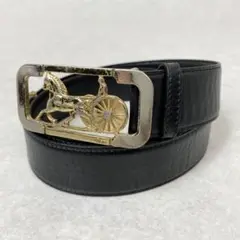正規品 CELINE 馬車バックル レザー ベルト 金具 希少 黒 イタリア製