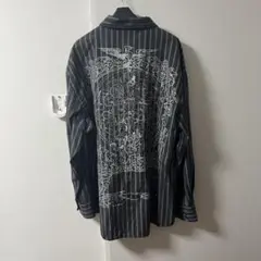 Indigo Y2K 刺繍＆ラインストーンストライプシャツ
