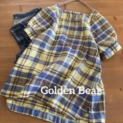 未使用Golden Bear リネン100%マドラスチェックパフスリーブブラウス