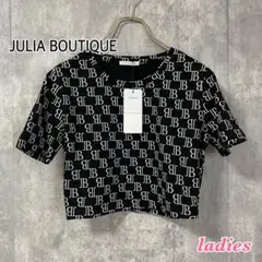 【新品】ジュリアブティック ショート丈 半袖 Tシャツ 総柄 ロゴ 黒 JB
