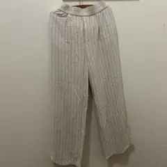 ストライプ ワイドパンツ リネン混合