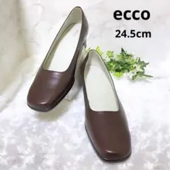 ecco エコー 24.5cm ブラウン 茶 ビジネス レザー スクエア
