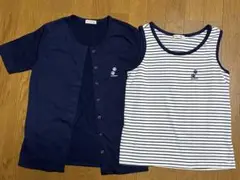 アンサンブル　CONFIANCE 紺色×ストライプ　タンクトップ　カーディガン