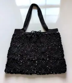 黒 レース編み エコバッグ（ハンドメイド）