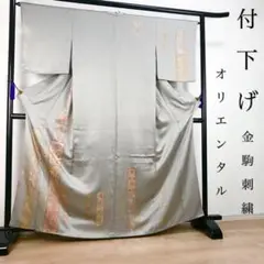 ZF-952 付下げ オリエンタル 金駒刺繍 共八掛 正絹 美品 袷 広衿