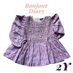 Bonjour Diary 2Y 刺繍ブラウスワンピーストップス パープルピンク