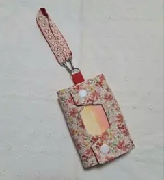 ハンドメイド、花柄のポータブルポケットティッシュカバー、赤