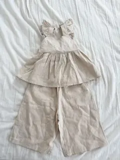 mkids ベージュ フリル付きセットアップ S