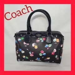 Coach 花柄 ミニボストンバッグ ブラウン