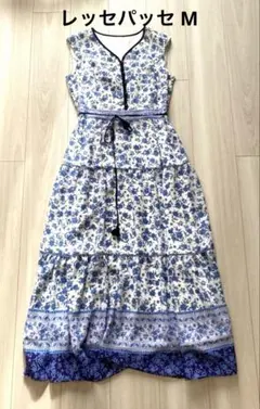 美品✨レッセパッセ ノースリーブロングワンピース ティアードフリル 38 M